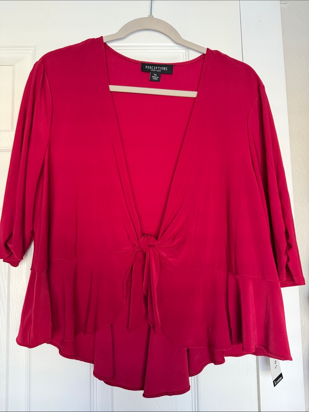 NWT Perceptions Fuchsia Tie-Front V-Neck Cardigan